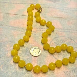 Yellow dyed agate beads knotted necklace 10mm w/14k gold clasp - 17.5” long